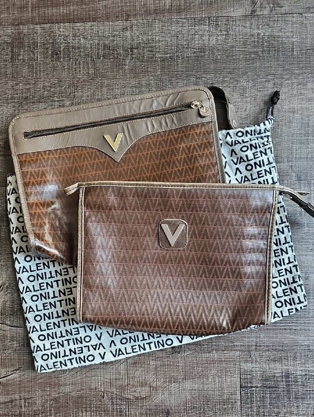Valentino - Brown Monogram Toiletry Pouch Set